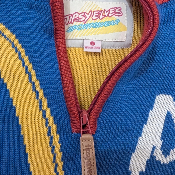 Tipsy Elves Blue and Red Zip-Up Sweater - Picture 5 of 12